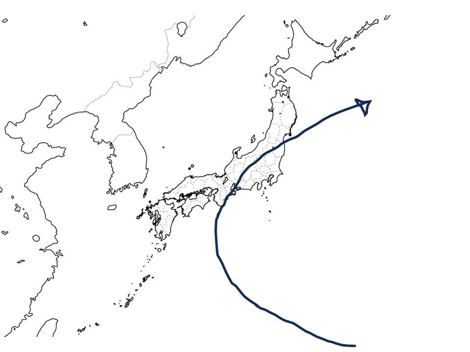 台風が南東から近づく