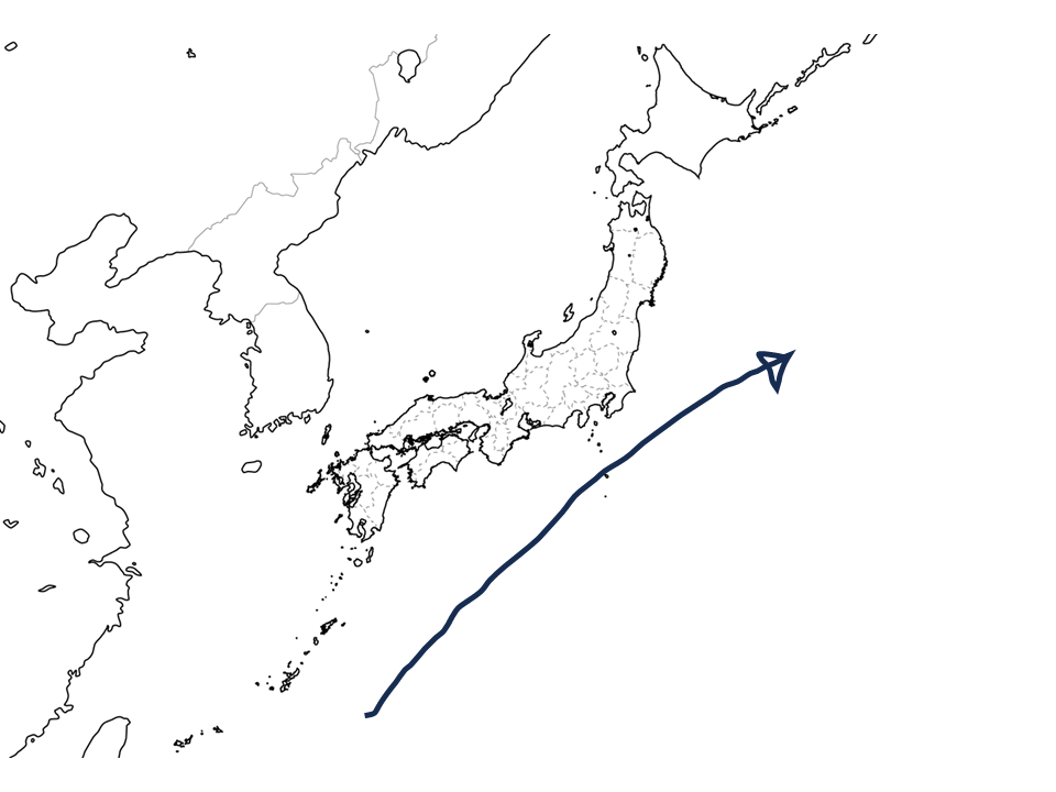 台風が南西から近づく